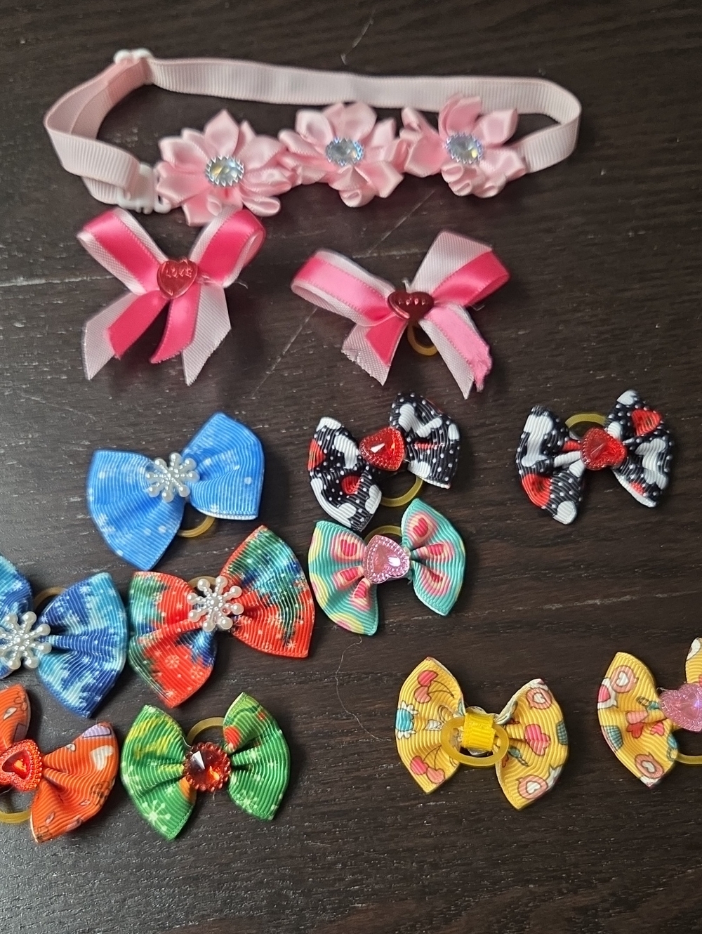 Dog and Cat BowPink Floral Elastic Headband and Pink Ribbon - Cute Pet Hair Set